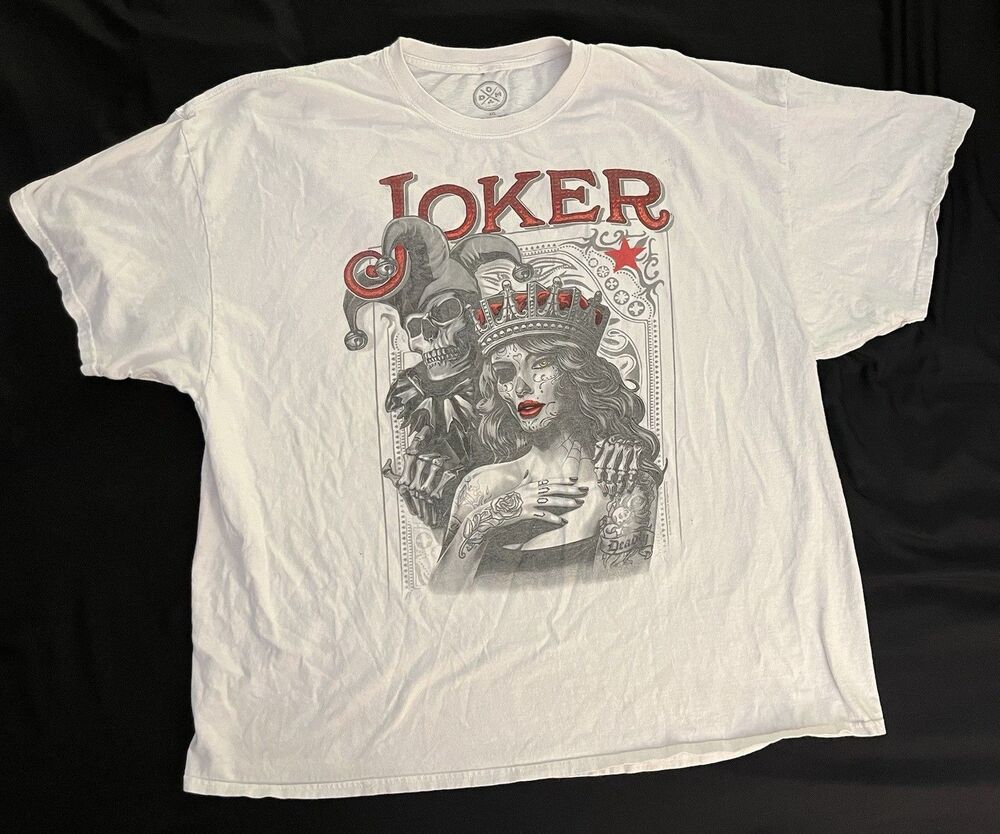 Doma Men's White Joker Skull Graphic Print Crew Neck Short Sleeve T-Shirt, 3XL
